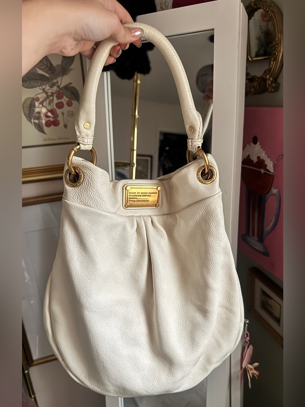 Marc by Marc Jacobs Cream Leather Hobo with Gold Hardware
